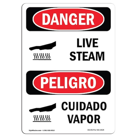 Signmission OSHA Danger Sign, Live Steam, 24in X 18in Rigid Plastic, 18" W, 24" H, Bilingual Spanish OS-DS-P-1824-VS-1424